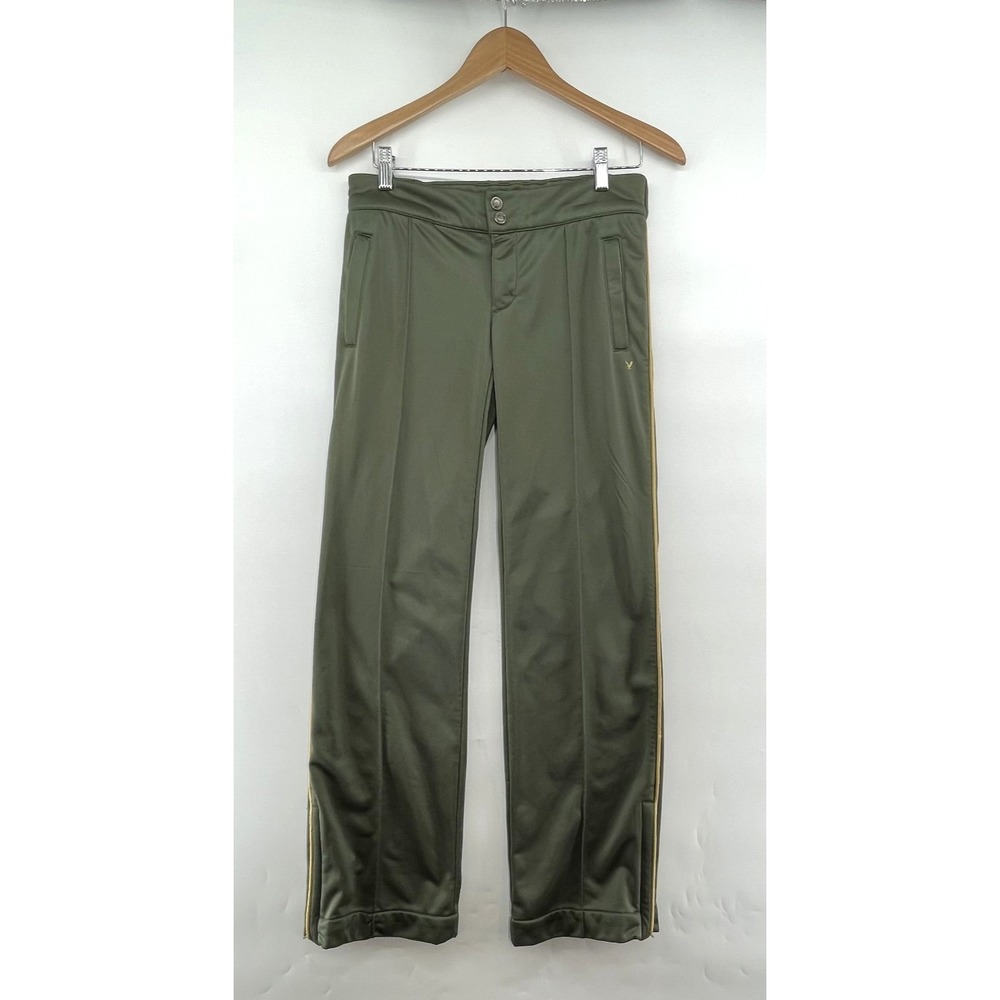 American‎ Eagle Pants Women 6 Y2K Green Track Fleece Lined Stripe Grunge Preppy